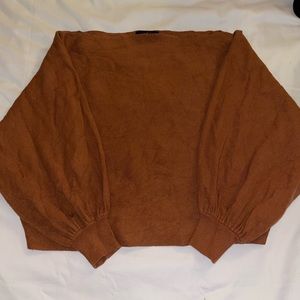 Off Shoulder Balloon Sleeve Rust Sweater